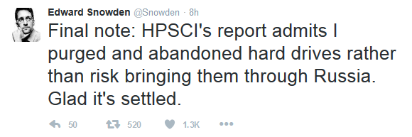 斯诺登回应美众议院针对其作出的调查报告：满是谎言