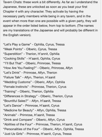 《八方旅人》不同角色之间对话触发条件一览