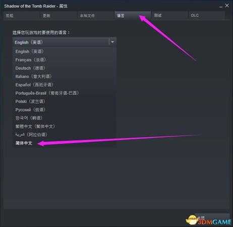 古墓丽影暗影怎么设置中文