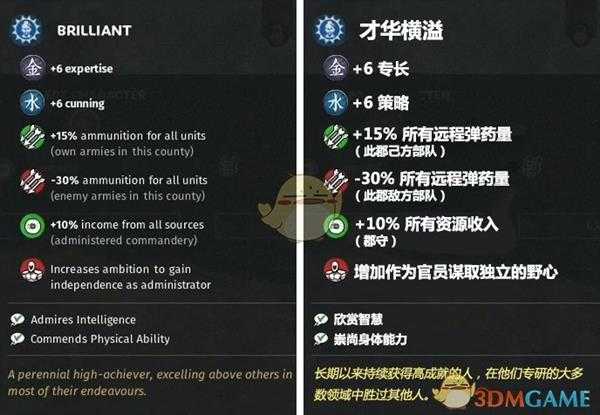 《全面战争:三国》才华横溢特性效果一览