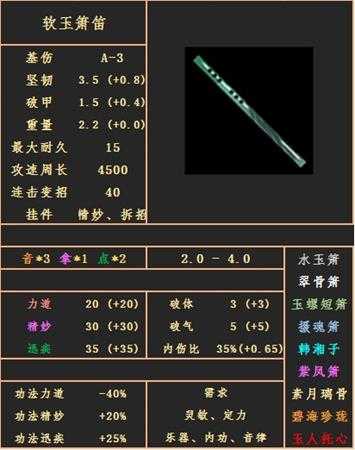 《太吾绘卷》软玉箫笛属性图鉴分享