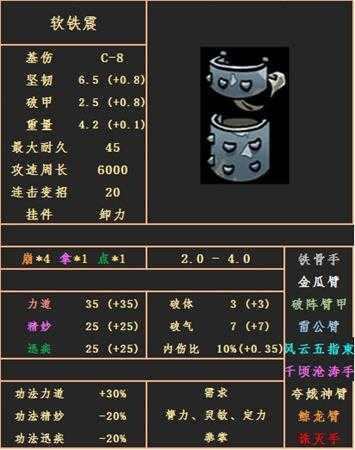 《太吾绘卷》拳指手套-软铁震属性图鉴分享