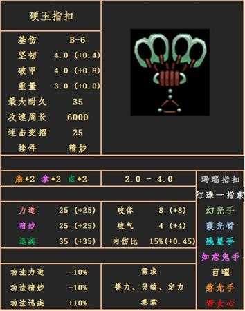 《太吾绘卷》拳指手套-硬玉指扣属性图鉴分享