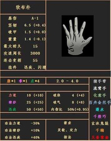 《太吾绘卷》拳指手套-软布朴属性图鉴分享