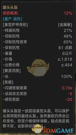 《剑士》罐头头盔属性分享
