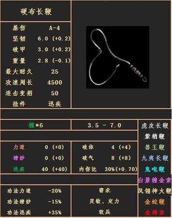 《太吾绘卷》硬布长鞭武器属性图鉴分享