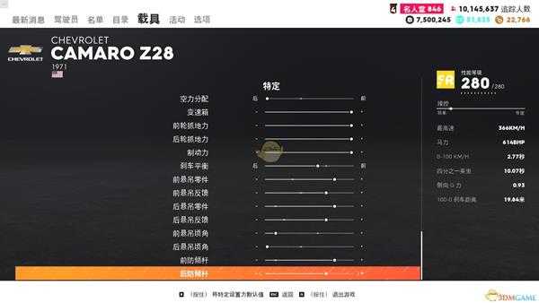 《飙酷车神2》雪弗兰 科麦罗 Z28走线风格调校指南
