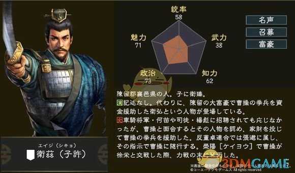 《三国志14》卫兹五维属性图一览