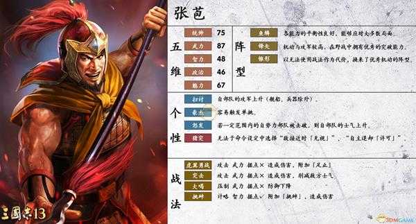 《三国志14》张苞属性个性一览