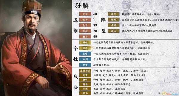 《三国志14》孙膑属性个性一览