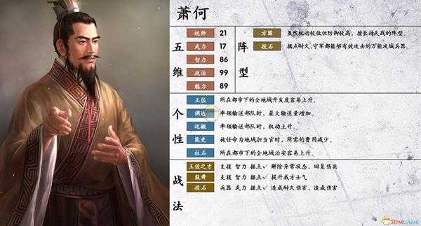 《三国志14》萧何属性个性一览