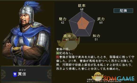 《三国志14》贾信五维属性图一览