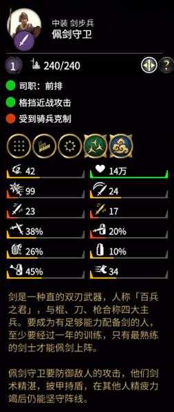《全面战争：三国》佩剑守卫属性分析