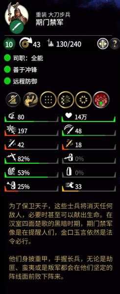 《全面战争：三国》期门禁军属性分析