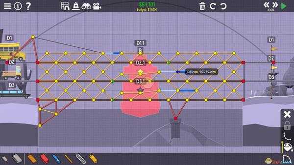 《桥梁建筑师2》血红冲沟三层吊桥攻略