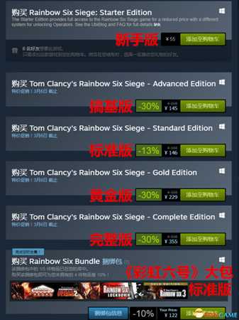 彩虹六号围攻游戏各个版本介绍