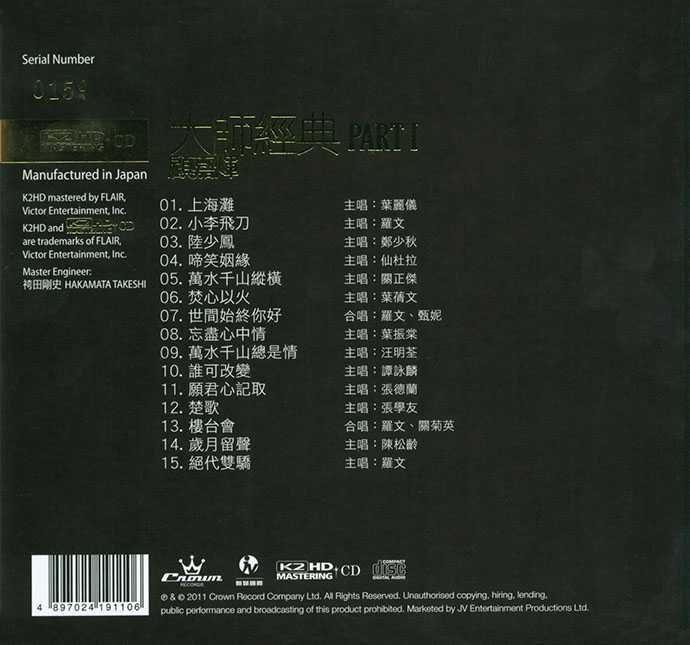 群星.2011-顾嘉辉大师经典K2HD【娱乐唱片】【WAV+CUE】