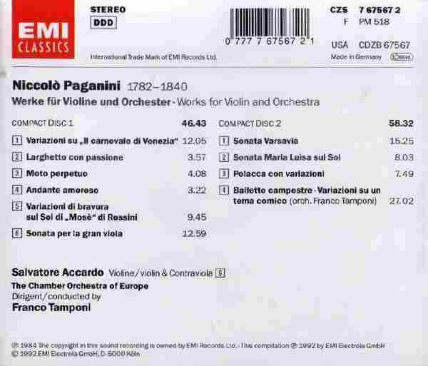 【古典天碟】阿卡多《帕格尼尼-小提琴与管弦乐团作品》2CD.1992[FLAC+CUE/整轨]