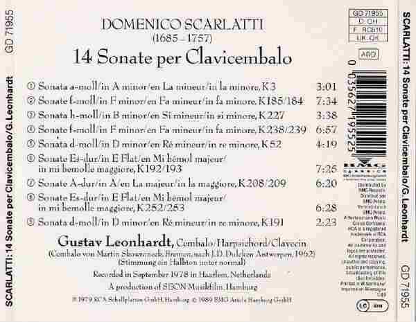 【古典音乐】古斯塔夫·莱昂哈特《斯卡拉蒂-14首羽管键琴奏鸣曲》1989[FLAC+CUE/整轨]