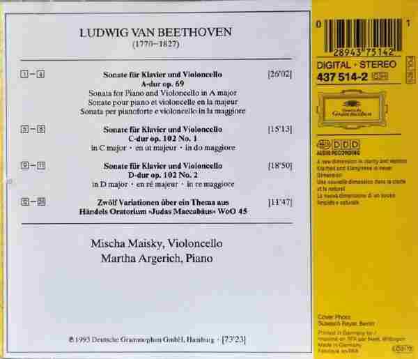 【古典音乐】麦斯基、阿格丽奇《贝多芬-大提琴奏鸣曲、变奏曲》1993[FLAC+CUE/整轨]