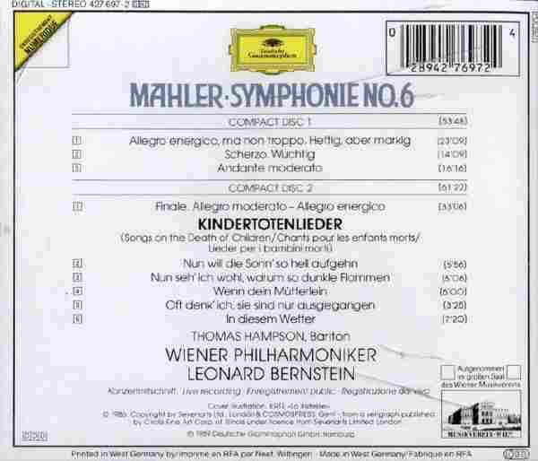 【现场录音】伯恩斯坦《马勒-第六交响曲、悼亡儿之歌》2CD.1989[FLAC+CUE/整轨]