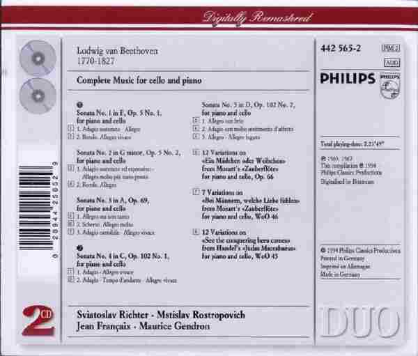 【古典音乐】罗斯特洛波维奇、李赫特《贝多芬-大提琴与钢琴作品全集》2CD.1994[FLAC+CUE/整轨]