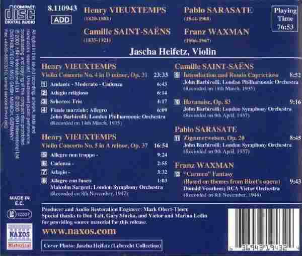 【古典音乐】海菲兹《维厄当、圣-桑、萨拉萨蒂、韦克斯曼-小提琴作品》2000[FLAC+CUE/整轨]