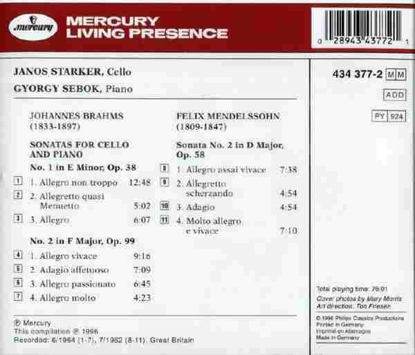 【古典音乐】斯塔克《勃拉姆斯、门德尔松-大提琴奏鸣曲》1996[FLAC+CUE/整轨]