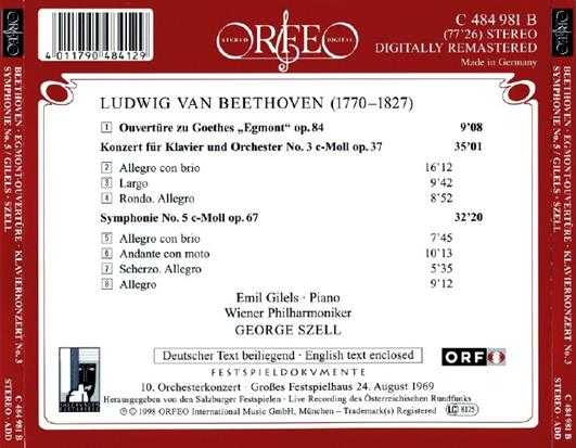 【现场录音】塞尔、吉列尔斯《贝多芬-第三钢琴协奏曲、第五交响曲》1998[FLAC+CUE/整轨]