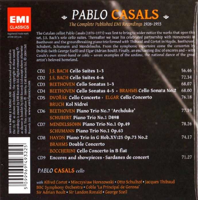 【古典音乐】卡萨尔斯《EMI已发行录音全集》9CD.2009[FLAC+CUE/整轨]