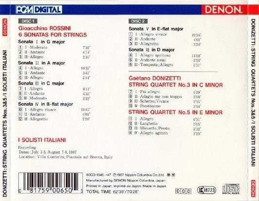 【古典音乐】意大利独奏家合奏团《罗西尼-弦乐奏鸣曲、唐尼采蒂-弦乐四重奏》2CD.1987[FLAC+CU