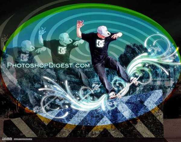 Photoshop 动感的滑板海报