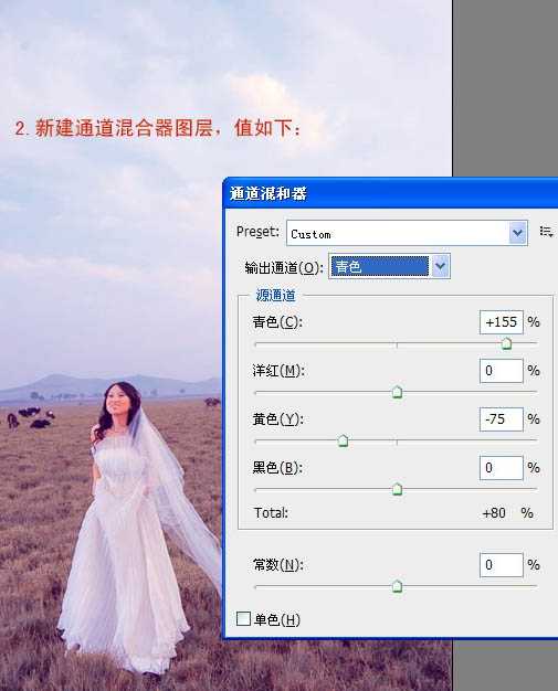 Photoshop 清晰开阔的蓝紫色草原婚片