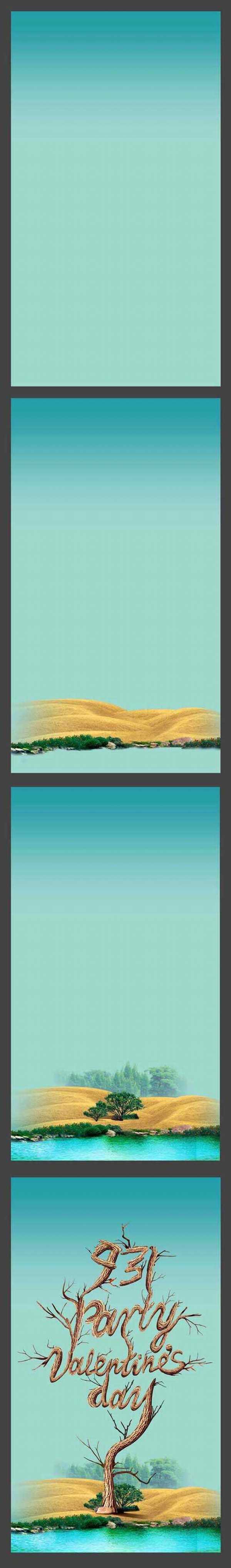 PhotoShop为酒吧派对打造出树枝字海报