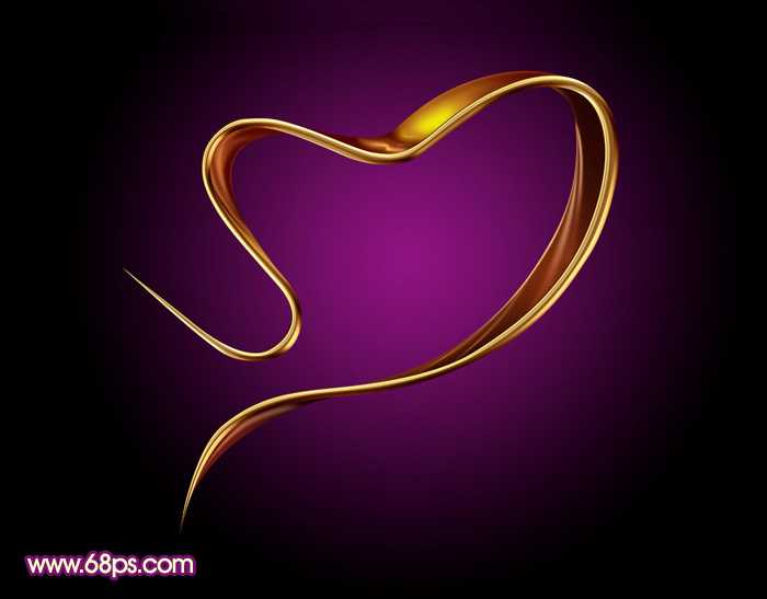 Photoshop设计制作非常华丽的金色金属彩带心形