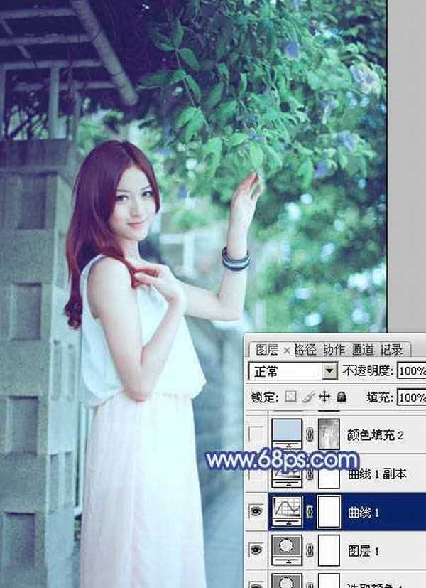 Photoshop将外景美女调出柔美的冷艳青蓝色