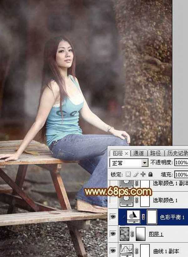 Photoshop为外景美女加上唯美的中性红褐色