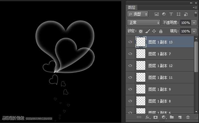 Photoshop设计立体阴影效果的可爱心形背景图