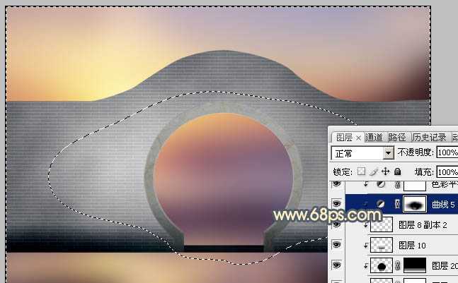Photoshop合成唯美的江南古典园林拱门美景教程