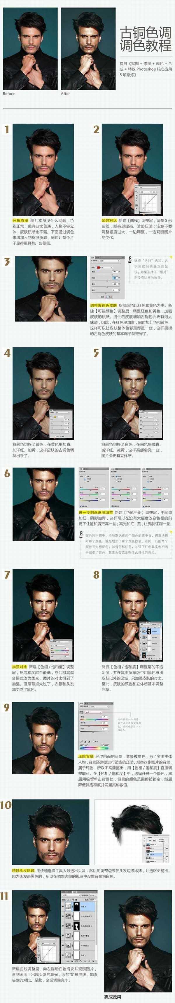 PS人像皮肤古铜色调后期调色教程