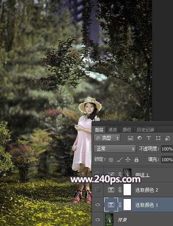 Photoshop调制出唯美的暗红色密林人物图片