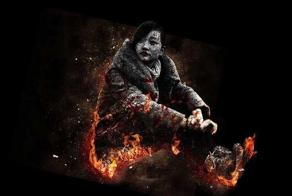 Photoshop怎么给人像合成燃烧的熔岩裂缝效果?