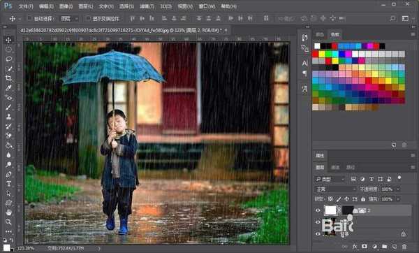 ps怎么做下雨效果?Photoshop给撑伞的男孩图片添加逼真的雨丝效果