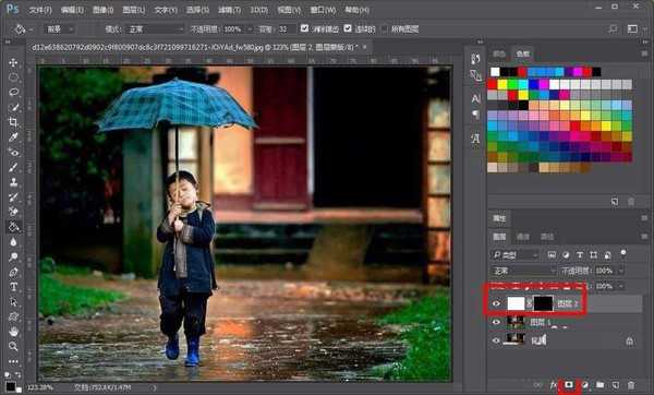 ps怎么做下雨效果?Photoshop给撑伞的男孩图片添加逼真的雨丝效果